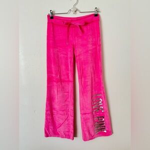 Pink Victorias Secret Pink Silver Logo Velour Flare Drawstring Pants Sz XS
